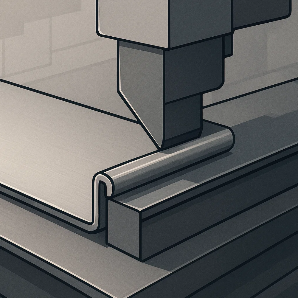 Rundbiegen eines Blechteils mit einer CNC-Abkantpresse zur Herstellung eines gleichmäßigen Radius.
